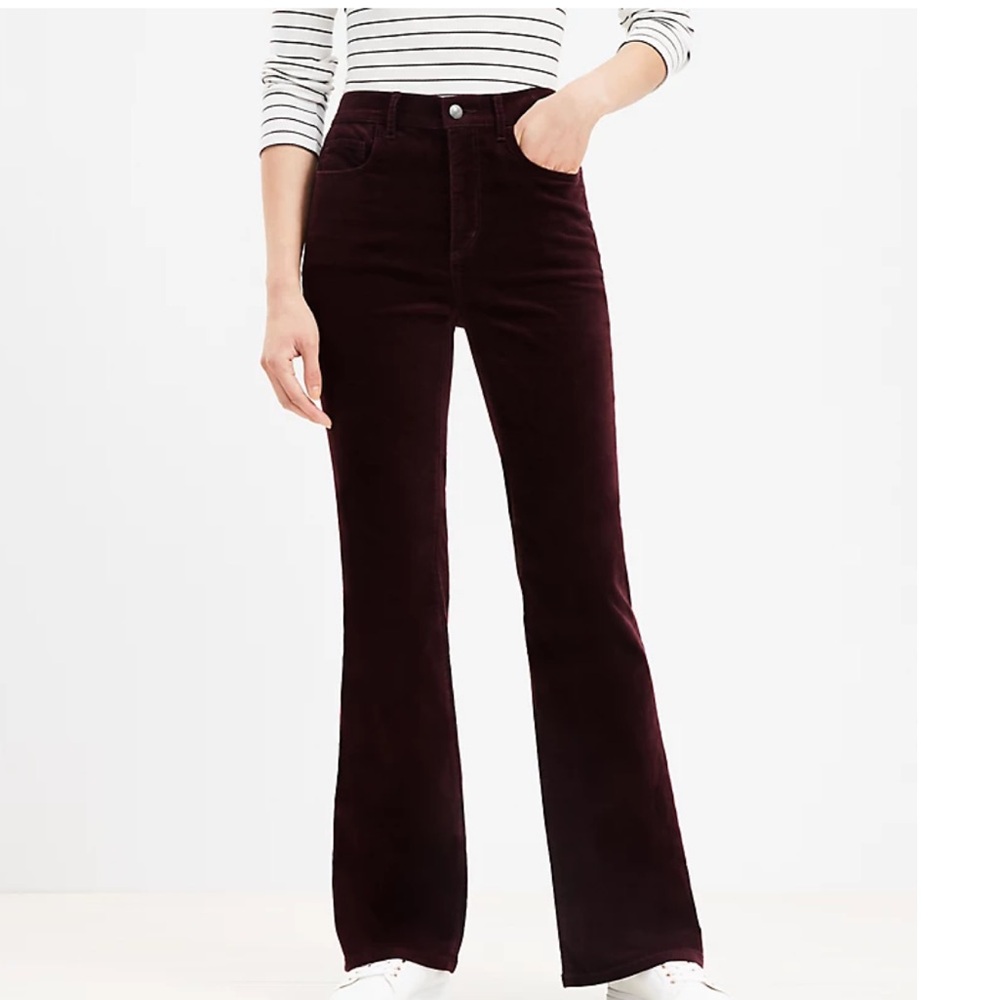 LOFT Velvet 5 Pocket Flare - (Color) Plum Raisin